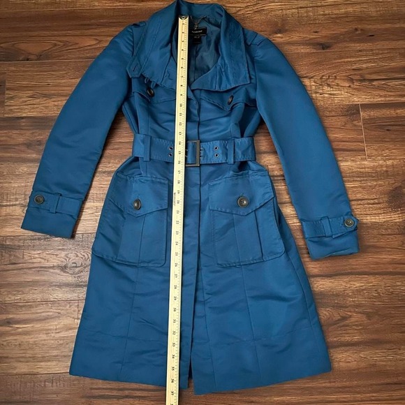 Mango Blue Trench Rain Jacket Belt Buckle Women Small Preppy Classic Academia - Picture 4 of 6